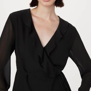 Frank & Oak Black Ruffle Wrap Blouse